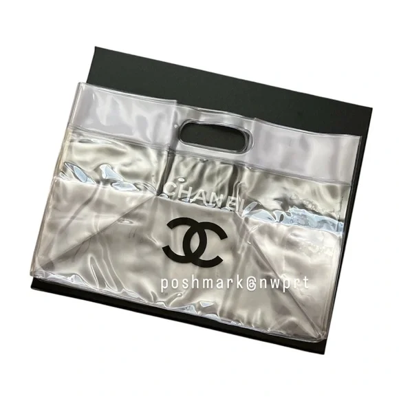 CHANEL 💯 Logo PVC Slides Sandals Mules Transparent Clear Black 37 7 Box Bag SS19 - Picture 14 of 17